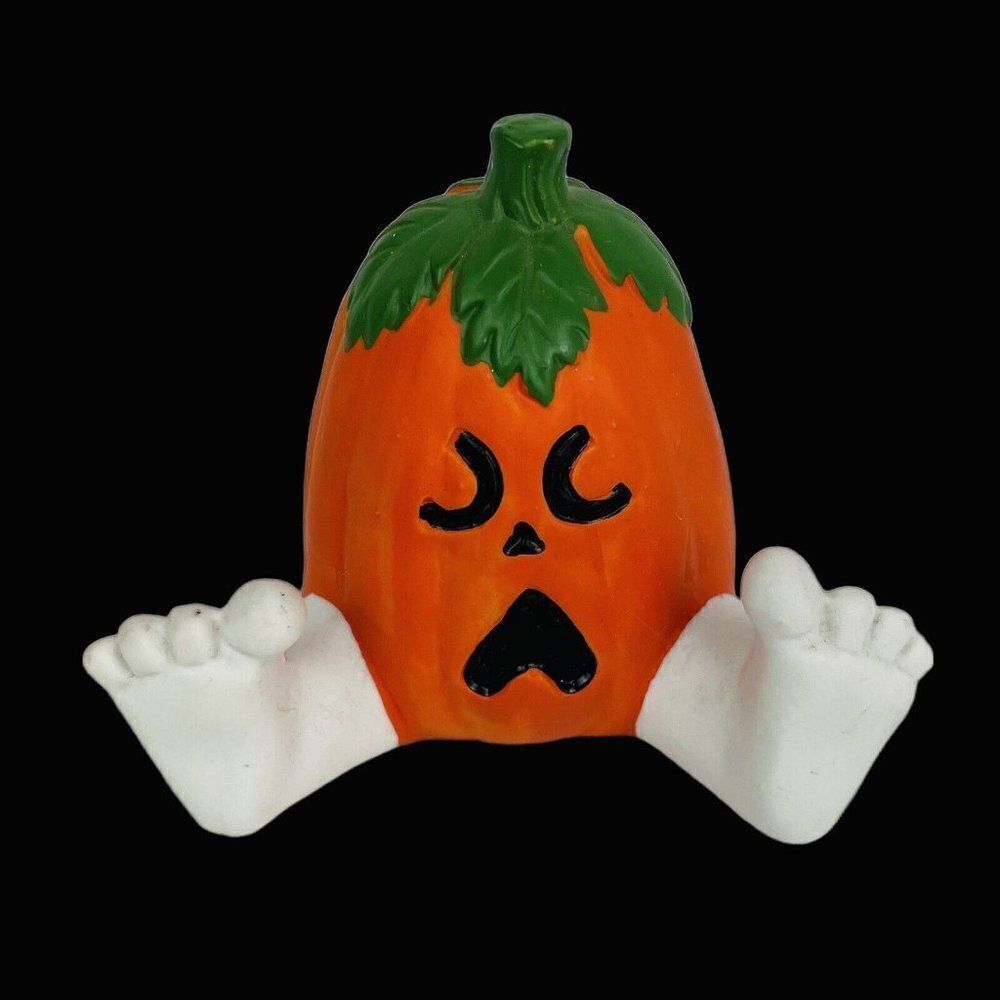 Vintage Anthropomorphic Crying Pumpkin Figurine Halloween Jack O Lantern Autumn